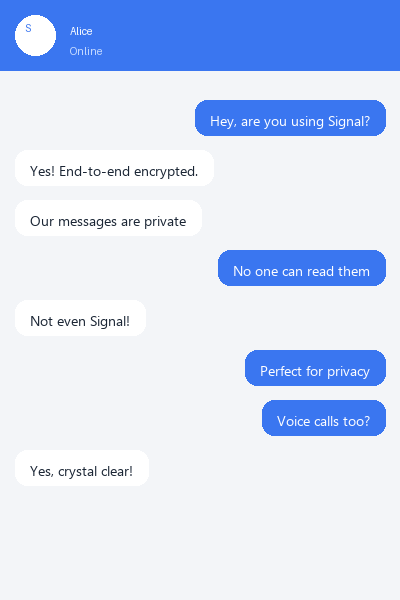 Signal 加密聊天界面截图 - 端到端加密即时通讯